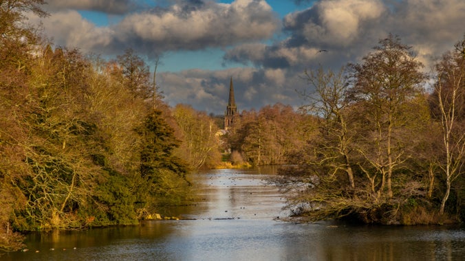 View from Clumber bridge to the Chapel of St Mary the Virgin